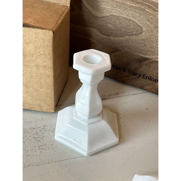 A Tiara Exclusive White Milk Glass Mini Candle Holders Vintage - Picture 7 of 8